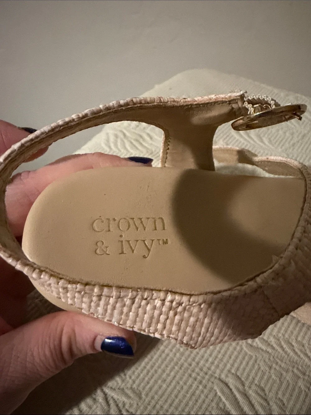 Crown & Ivy Davina Blush Pink Wedge Sandals Ankle Strap